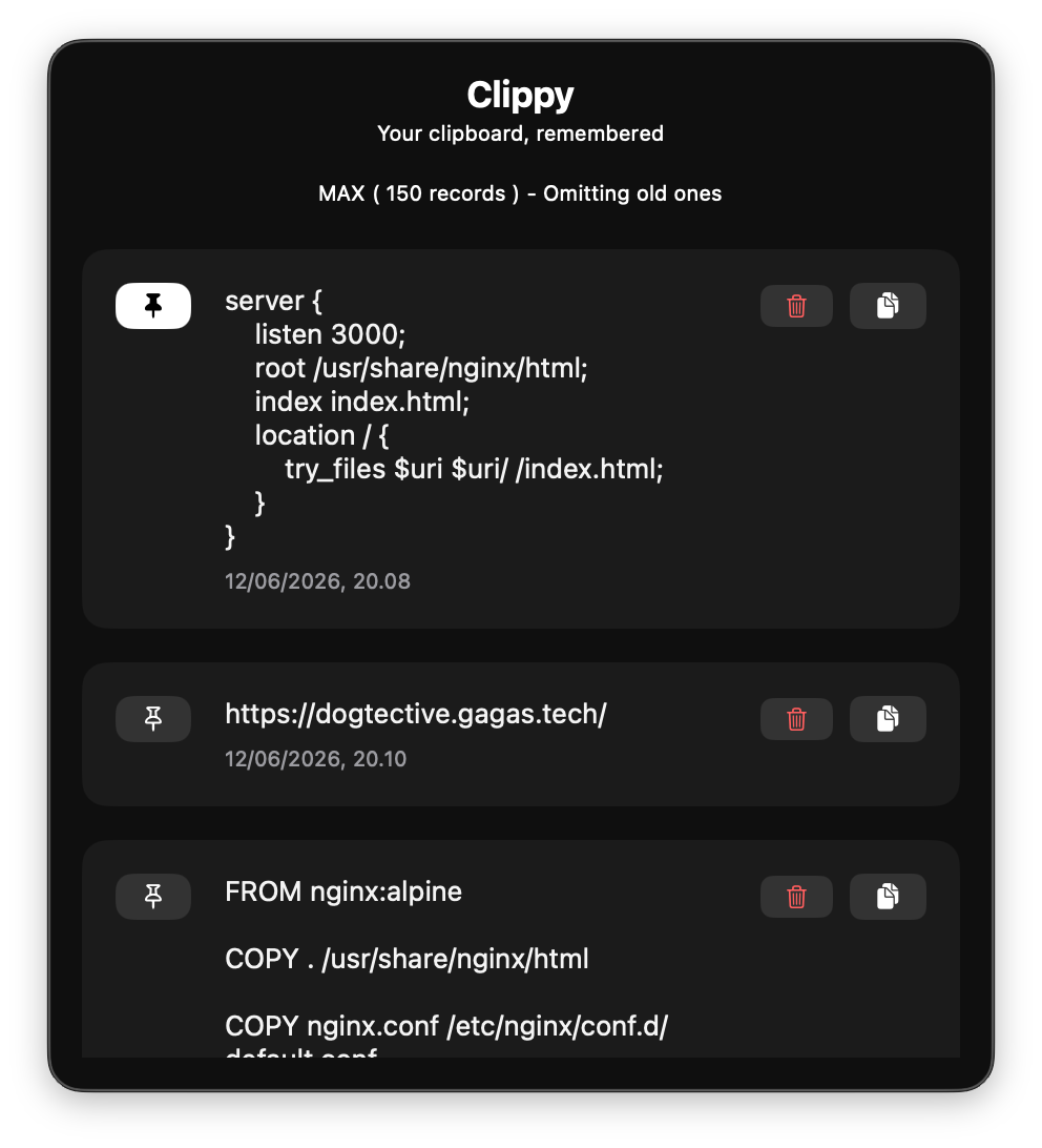 Clippy menu panel